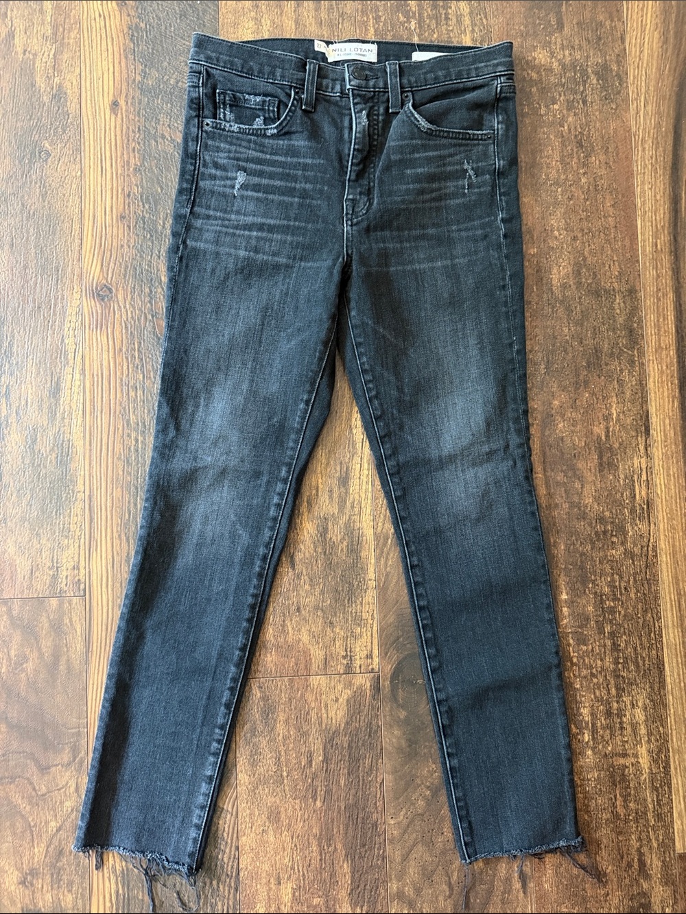 Nili Lotan Black Wash Skinny Jeans with Raw Hem